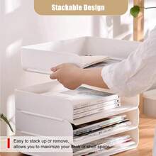 Stapelbare Papierablagen, Schreibtisch-Briefablage, 4er-Set Aktentaschen, stapelbarer Schreibtisch-Organizer für Bücher, Zeitschriften, Ordner, A4-Format, Aktenpapier, Notizen, Stifte, weiß, 4 Stück - Weiss - Übersicht 7