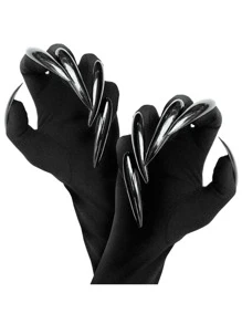 1 件黑猫爪手套，女士服装配饰 - 长指甲/爪子俏皮动物手套，适合狂欢派对角色扮演万圣节