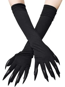 1 件黑猫爪手套，女士服装配饰 - 长指甲/爪子俏皮动物手套，适合狂欢派对角色扮演万圣节