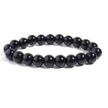 4毫米、6毫米、8毫米、10毫米黑色玛瑙珠手链，男士款，天然石材，闪亮黑曜石手链，瑜伽冥想配件
