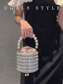 Luxury Women's Bridal Wedding Purse Party Prom Glitter Bling Rhinestone Clutches Handbag Dinner Evening Clutch Bucket Bag