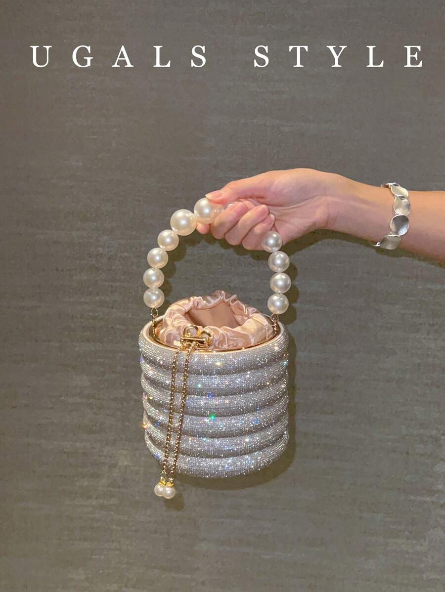 Luxury Women's Bridal Wedding Purse Party Prom Glitter Bling Rhinestone Clutches Handbag Dinner Evening Clutch Bucket Bag
