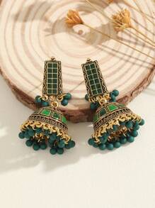 1 Pair Vintage Earrings Boho Rectangular Bell Tassel Earrings, Suitable For Women's Daily, Festival, Wedding And Party Wear - Multicolor - View 5