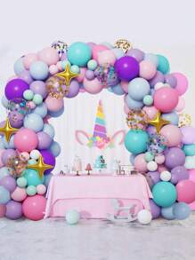 102 件独角兽星形气球花环拱门套件，紫色蓝色粉色乳胶五彩纸屑气球，生日快乐派对装饰，宝贝送礼会新娘送礼会性别揭秘派对用品，节日婚礼派对背景装饰 - 彩色 - 查看 3
