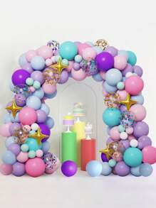 102 件独角兽星形气球花环拱门套件，紫色蓝色粉色乳胶五彩纸屑气球，生日快乐派对装饰，宝贝送礼会新娘送礼会性别揭秘派对用品，节日婚礼派对背景装饰 - 彩色 - 查看 2
