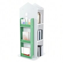 Bookcase 360° Rotating Bookshelf Multifunctional Bookcase Solid Wood 4 Tiers Home Design Corner Bookshelf For Kids Suitable For Living Room And Children's Library - 綠色 - 查看 8