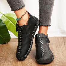 Womens Women's Work Shoes Fashion Casual Non-Slip Loafers Oxfords Leather Lace-Up Ankle Boots Walking ShoesOffice Hiking Shoes - 黑色 - 查看 4