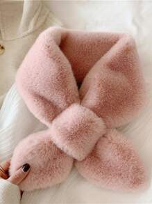 1/2pcs Women Snood Winter Solid Color Basic Neck Warmer Plush Scarf, Elegant Rabbit Fur Collar Cross Scarf, Soft And Warm Furry Scarf