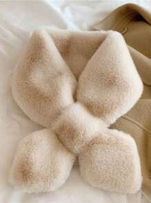 1/2pcs Women Snood Winter Solid Color Basic Neck Warmer Plush Scarf, Elegant Rabbit Fur Collar Cross Scarf, Soft And Warm Furry Scarf