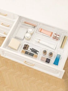 7pcs/11pcs/18pcs Set, Transparent Storage Organizer Box, 4 Different Size Trays, Multi-Purpose, For Storing Cosmetics, Small Tools, Tableware, Ideal For Vanity Table, Kitchen, Office Drawers Back To School - Clear - View 11