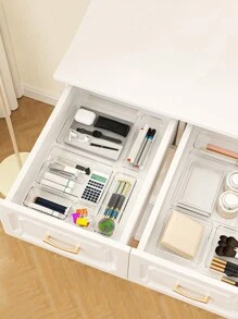 7pcs/11pcs/18pcs Set, Transparent Storage Organizer Box, 4 Different Size Trays, Multi-Purpose, For Storing Cosmetics, Small Tools, Tableware, Ideal For Vanity Table, Kitchen, Office Drawers Back To School - Clear - View 9