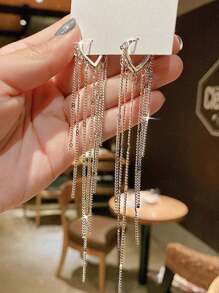 1pair Luxury Chain Metal Tassel Drop Earrings For Women Wedding Dresses Jewelry Valentine's Day Gift Elegant Party Halloween