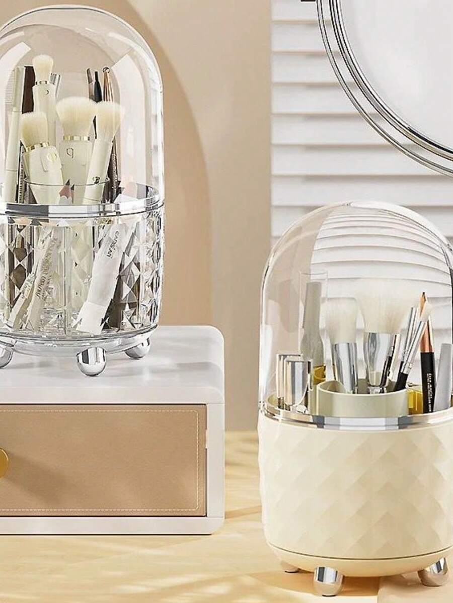 360º Portable Desktop Cosmetic Makeup Brush Holder Organizer Clear Tube Diamond - trong suốt - Xem 1