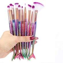 Mermaid Brush Kit 10 Pieces Eyeshadow Concealer Makeup Highlighter Make Up Eyeliner - 彩色 - 查看 3