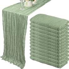 1 件装 10 英尺粗棉布桌旗 35x118 英寸 波西米亚风纱布桌旗 粗棉布长桌旗 浪漫桌旗 适用于婚礼新娘送礼会生日派对餐桌装饰（灰绿色）