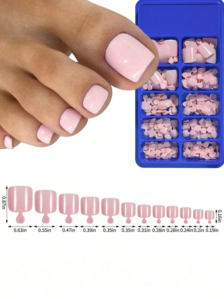 100 Pieces 12 Sizes Short False Nails Glossy Press On Toe Nails Short Square False Nail Solid Color Full Cover Square Fake Nails Colorful Artificial Nail Tips For DIY Nail (Classic Pink Colors)