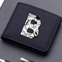 1pc Men's 26 Letters Printing Canvas Short Wallet Initial Name Double Fold Wallet Business Casual Short Wallet With Card Slots Wallet Small Card Case Gifts For Men Wallet Purse Wallet Small Wallet Men Wallet Leather - Black - View 18