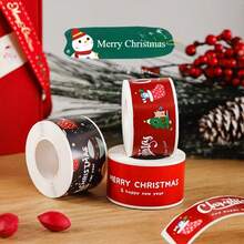 120 件彩色方形圣诞英文涂鸦防水贴纸/胶带，表扬奖励感谢标签贴纸，用于包装用品，圆形卷包装密封贴纸，剪贴簿邮票/贴纸，动漫海报，节日装饰，创意手工贴花，时尚爱心贴纸，适用于礼物手机笔记本电脑笔记本手表垫滑板冰箱 - 彩色 - 查看 1