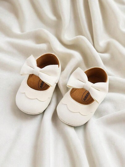 Infant Infant Girls Wedding Dress Shoes Bow Ballet Princess Mary Jane Flats Toddler First Walkers Sneaker Newborn Crib Baptism Shoes