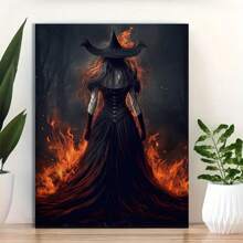 1 Pc Wooden Framed Fire Witch In Rage Dark Vintage Wall Art Print Dark Surreal Fire Witch Pub Coffee Bar Cafe Cave Home Hotel Halloween Gifts (Framed) - 16*24inch/40*60cm Framed - View 7