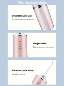 1 pièce Irrigateur oral portable Hydropulseur dentaire rechargeable USB, jet d'eau 220 ml, 4 buses, 3 modes - Rose