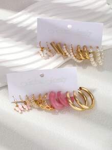 20pcs Fashion Faux Pearl Butterfly Design Women's Earrings Set, Simple Sweet Style Accessories, Suitable For Daily Wear Or As Holiday Gift - Gold - View 3