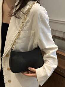 1 pièce Sac à épaule vintage en PU de couleur unie à grain de litchi, avec fermeture éclair, convient pour un usage quotidien pour femmes