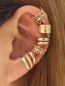 5 件时尚欧美风格简约镂空 C 形耳夹耳环，无穿孔设计 - 蝴蝶型 - 查看 2