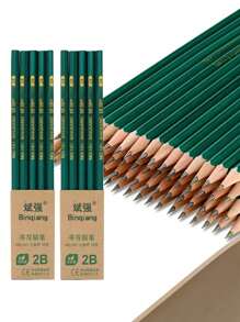 10入組 / 20入組 2B鉛筆，學生繪圖和考試使用，木質桶筆寫字學習文具，練習書寫必備 - 墨綠色 - 查看 1
