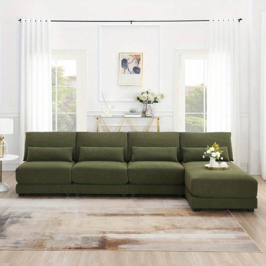 [VIDEO Provided][New]120*61" Oversized Deep Seat Sectional Sofa With Reversible Chaise, Loop Yarn Fabric 5-Seat Armless Indoor Furniture, Convertible L-Shaped Couch For Living Room, Apartment, 3 Colors