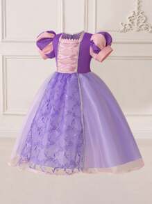 Váy công chúa vải tuyn tay bồng màu tím cho bé gái, thích hợp cho tiệc nhập vai - Màu tím - Xem 2