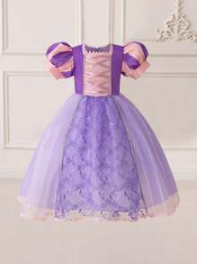 Váy công chúa vải tuyn tay bồng màu tím cho bé gái, thích hợp cho tiệc nhập vai - Màu tím - Xem 1