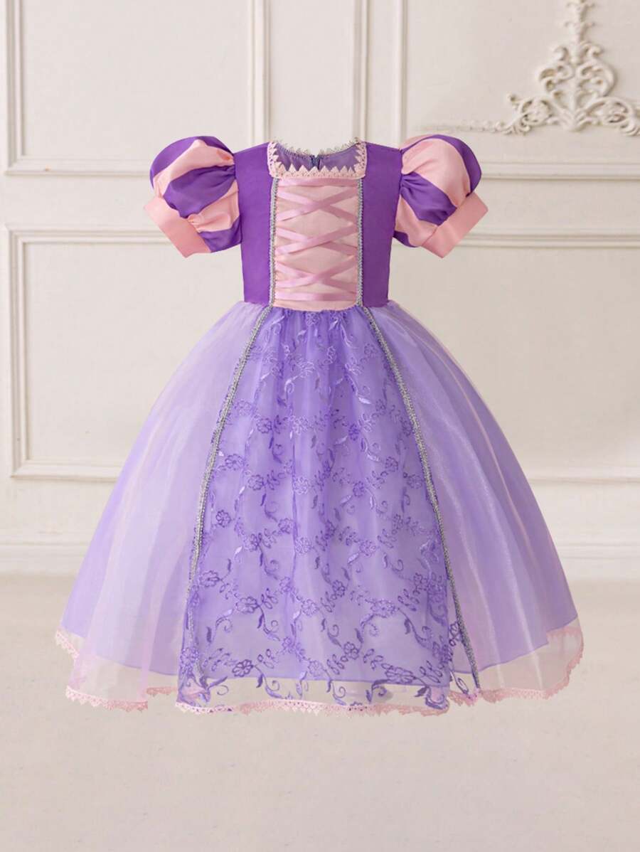 Váy công chúa vải tuyn tay bồng màu tím cho bé gái, thích hợp cho tiệc nhập vai - Màu tím - Xem 1