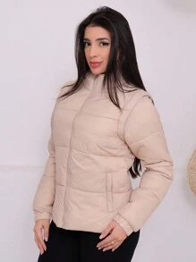 Jaqueta Puffer Longa Bobojaco Feminina Vira Colete Gominho - Bege - Visão 2