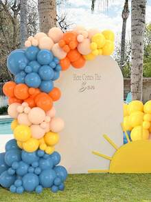 114 件橙蓝色气球花环拱门套件，波西米亚主题洗礼生日派对墙壁背景装饰用品，家庭节日派对装饰气球链套装和气球配件 - 藍色橘色 - 查看 4