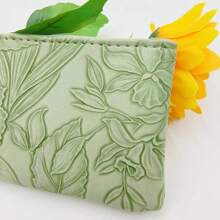 1 pieza Cartera pequeña de mujer con cremallera, estampado floral aleatorio, bolso de mano con tarjetero, billetera mini con correa y monedero para teléfono celular - Verde - Ver 5