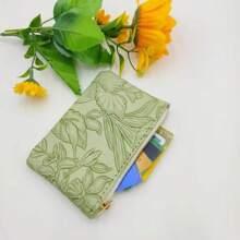 1 pieza Cartera pequeña de mujer con cremallera, estampado floral aleatorio, bolso de mano con tarjetero, billetera mini con correa y monedero para teléfono celular - Verde - Ver 4