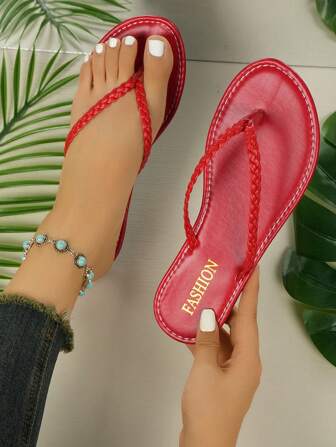 Women Woven Flip Flops Flat Thong Sandals Summer Casual Beach Slippers