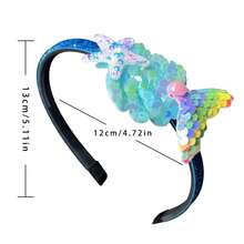 1 băng đô trang trí hình nàng tiên cá lấp lánh bằng đèn LED và sao biển, mũ đội đầu dễ thương, phụ kiện tóc dễ thương cho Giáng sinh và Halloween - Băng đô đính sequin hình nàng tiên cá có đèn ấm áp - Xem 2