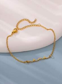1pc Elegant "Mom" Letter Bracelet, Mini Cursive Font, Stainless Steel Adjustable Chain, Fashionable Accessory, Gift For Mom - B1613 - View 3