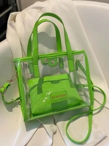 Womens Clear Tote Bags Set Mini Casual Transparent Shoulder Crossbody Bags Shopping Commuter Bags - 綠色 - 查看 5