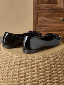 WHDXY 女士时尚方头平底鞋，百搭芭蕾平底鞋，多色，适合所有季节，适合搭配牛仔裤、喇叭裤、低帮软底牛津鞋、酒红色和黑色 - 黑色 - 查看 5