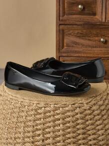 WHDXY 女士时尚方头平底鞋，百搭芭蕾平底鞋，多色，适合所有季节，适合搭配牛仔裤、喇叭裤、低帮软底牛津鞋、酒红色和黑色 - 黑色 - 查看 6