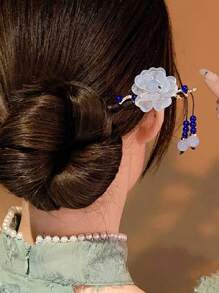 复古花朵流苏发簪，中式木质发簪，适合女性户外、旅行、摄影、度假、圣诞节、节日礼物、头部饰品、女士发饰 - 彩色 - 查看 4