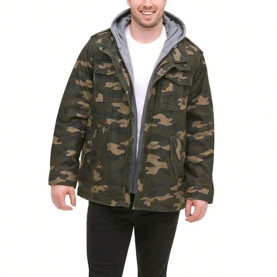 Washed Cotton Hooded Military Jacket - Camouflage - View 1