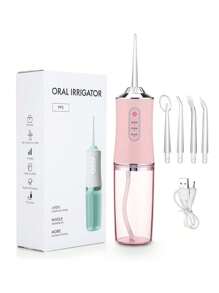 1 pièce Irrigateur oral portable Hydropulseur dentaire rechargeable USB, jet d'eau 220 ml, 4 buses, 3 modes - Rose
