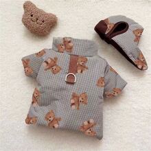 1 Set Abbigliamento per Animali Domestici per Autunno/Inverno, Stampa cartoni animati Carina, Giacca Imbottita con Guinzaglio Attaccato, Cappello Caldo