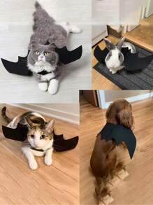 1 件万圣节猫蝙蝠服装、南瓜铃宠物狗蝙蝠翼装、有趣的万圣节蝙蝠胸部设计配件 - 黑色 - 查看 10
