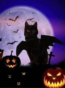 1 件万圣节猫蝙蝠服装、南瓜铃宠物狗蝙蝠翼装、有趣的万圣节蝙蝠胸部设计配件 - 黑色 - 查看 4