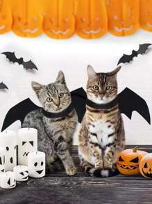 1 件万圣节猫蝙蝠服装、南瓜铃宠物狗蝙蝠翼装、有趣的万圣节蝙蝠胸部设计配件 - 黑色 - 查看 3